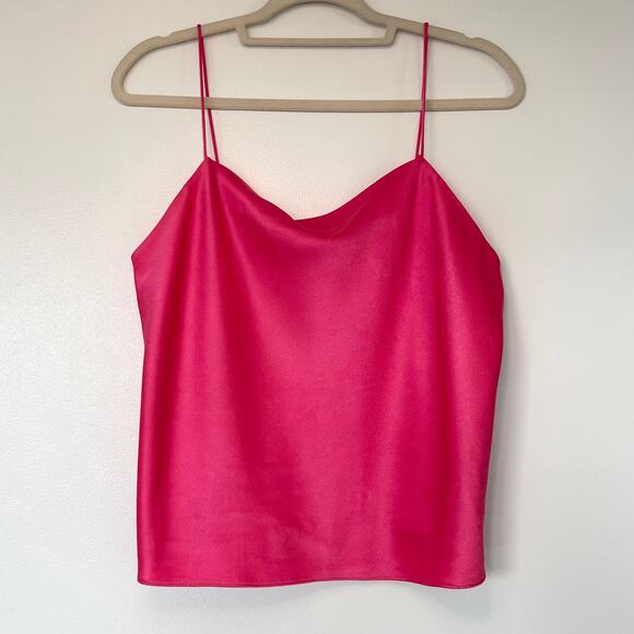 Alice + Olivia Harmon Candy Pink Satin Cami Top Sz Medium Cropped Cowl Neck Tank - Picture 16 of 16